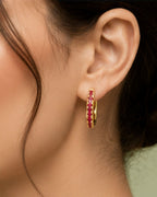White Green Red Stone Huggie Earrings in 925 Sterling Silver | Minimal Luxe 18K Gold Plated Hoops