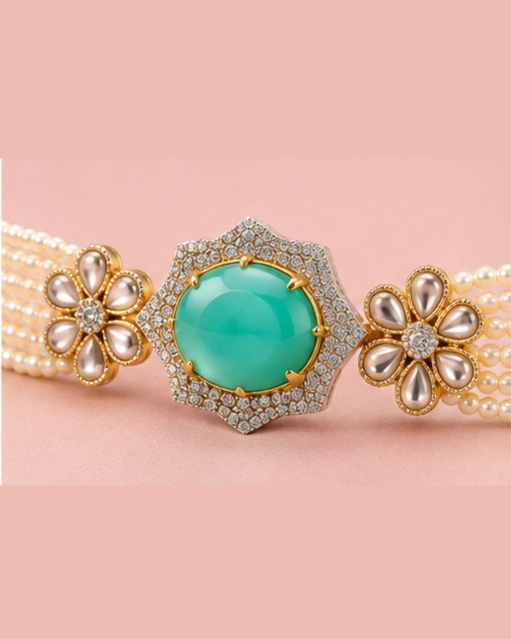 Aqua Bloom Pearl Choker Set | Floral Pearl Necklace, Earrings