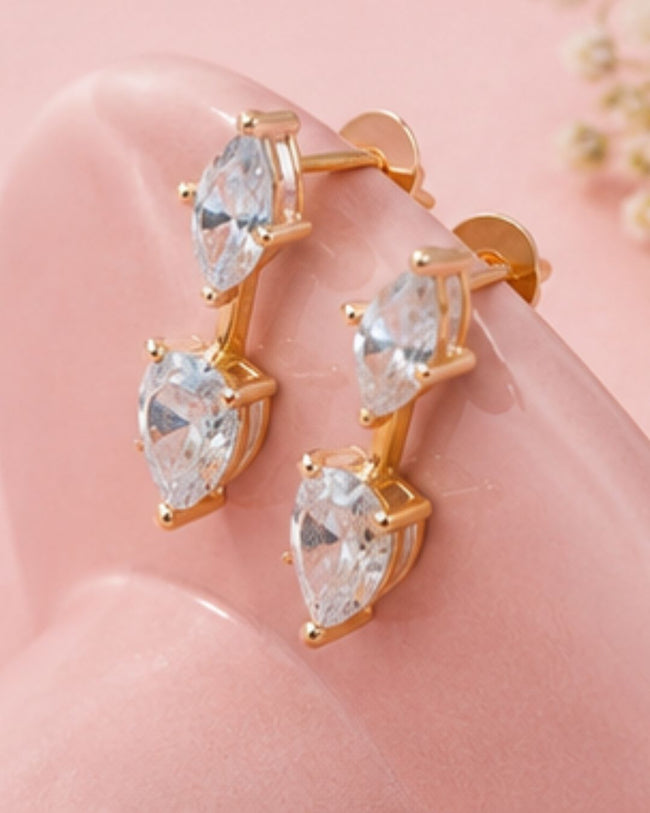 2-in-1 Stud & Drop Earrings | 18K Gold Plated Anti-Tarnish CZ Daily Wear Convertible Earrings Main Image
