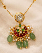 Noor Chand Kundan Necklace & Earrings Set | Women’s Multi-Color Double Layer 18K Gold Plated Festive Jewellery