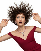 Ruby Teardrop CZ Necklace Set | Rhodium-Plated Red & White Cubic Zirconia Festive Statement Jewellery