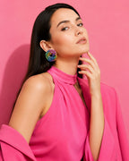 Prism Spiral Statement Earrings | Hand-Beaded Multi-Color & Silver Disc Earrings