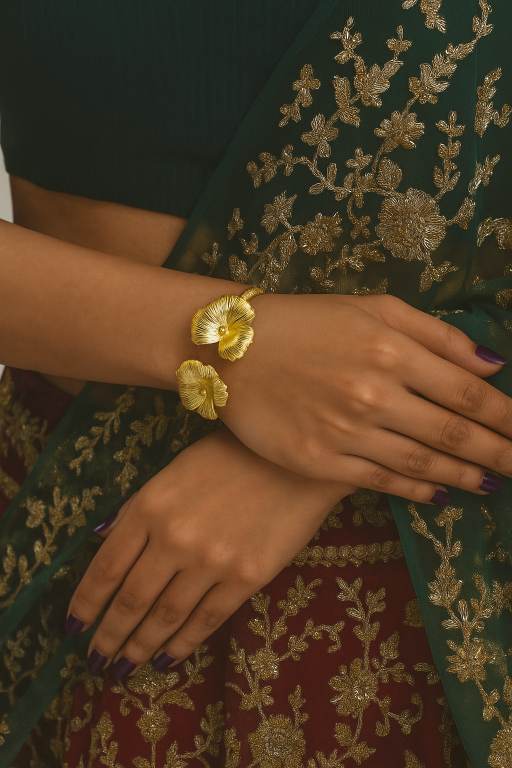 Golden Blossom Cuff Bracelet | 18K Gold Plated Floral Statement Open Cuff
