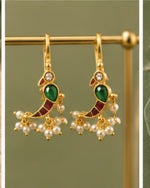 Mayura Green Red White Parrot Ear Cuff with Pearl Drops | Wear as Bugadi or Hair Pin Alloy Drops & Danglers, Cuff Earring