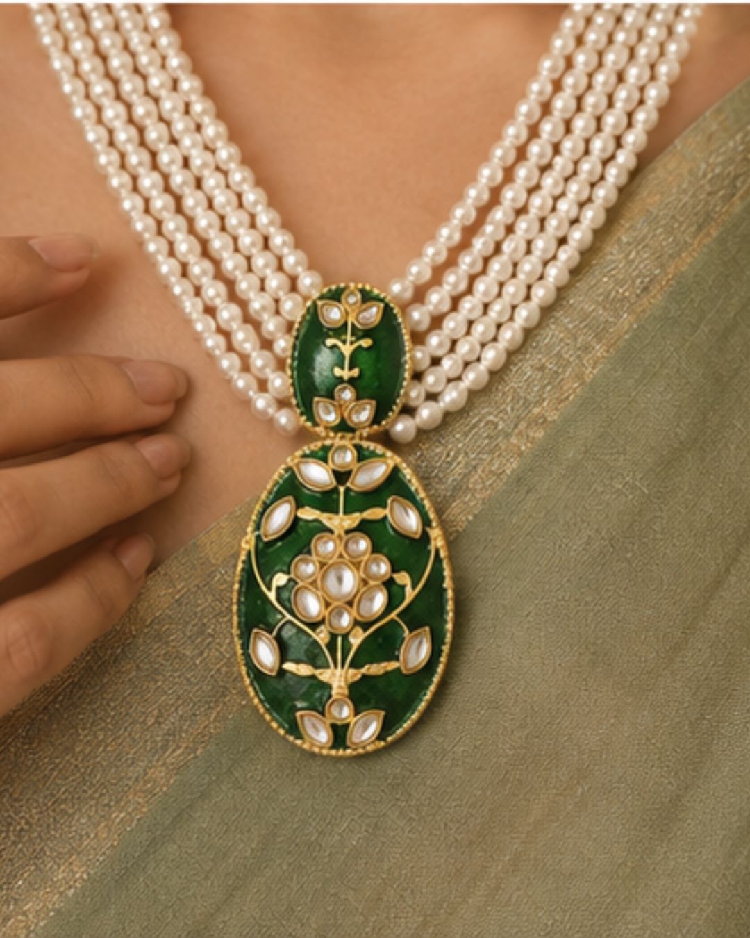 Gulnaar Pearl Pendant Necklace Set | 18K Gold Plated Pearl & Enamel Festive Jewellery