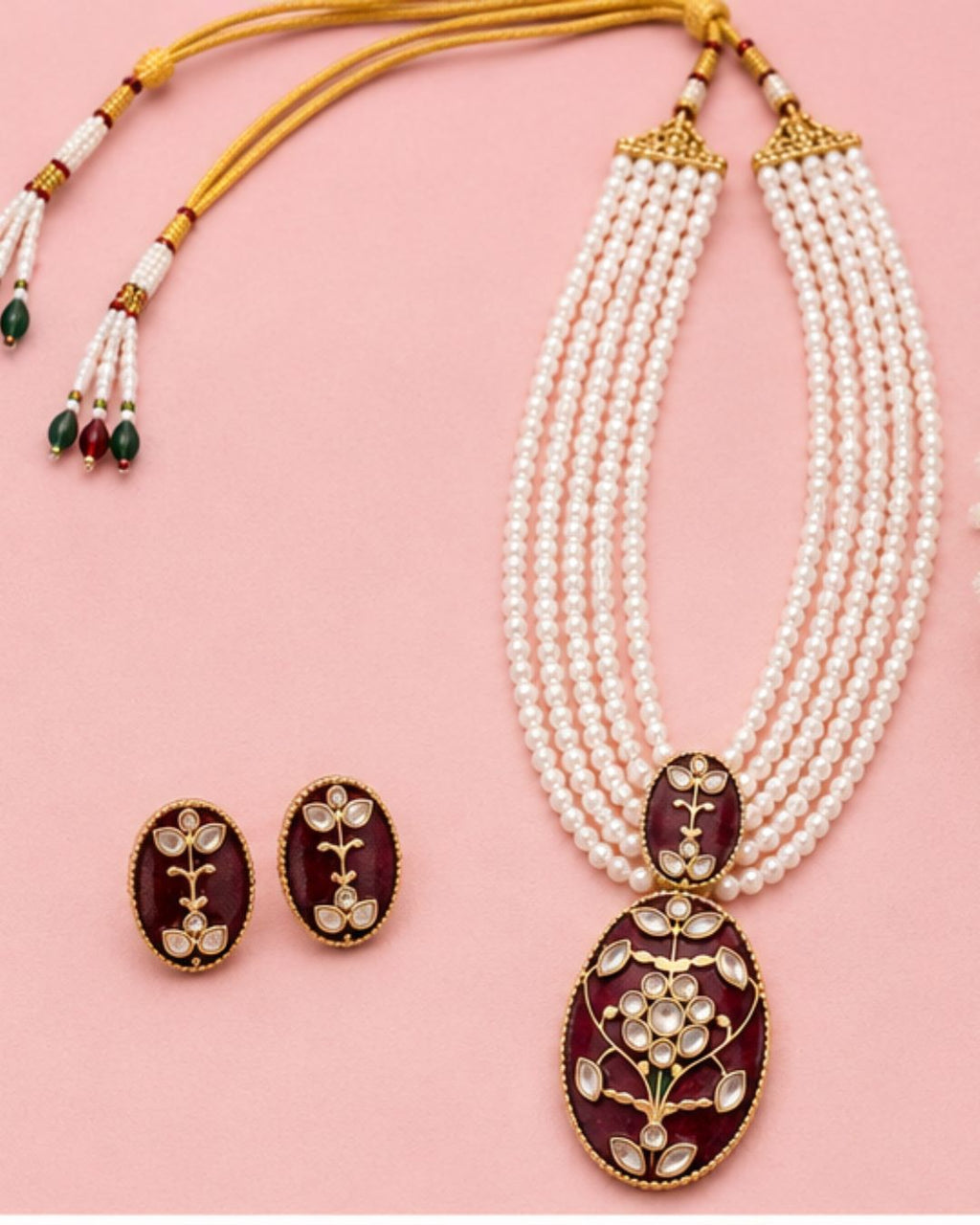 Gulnaar Pearl Pendant Necklace Set | 18K Gold Plated Pearl & Enamel Festive Jewellery