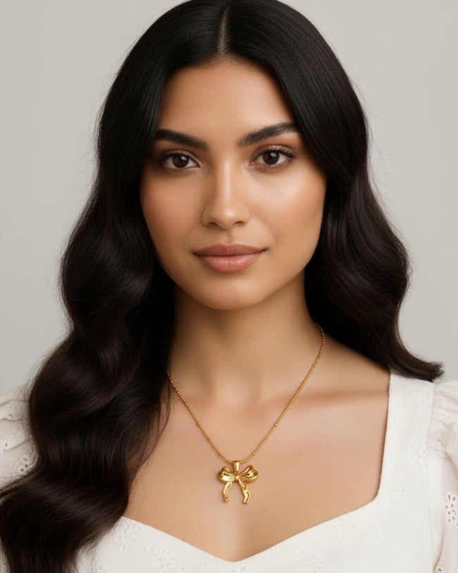 Aria Bow Pendant Necklace | Gold Plated Anti-Tarnish Jewellery Hover Image