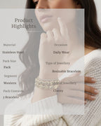 Set of 3 Stretchable Stone Studded Wraparound Bracelets | 18K Gold Plated Stainless Steel Set