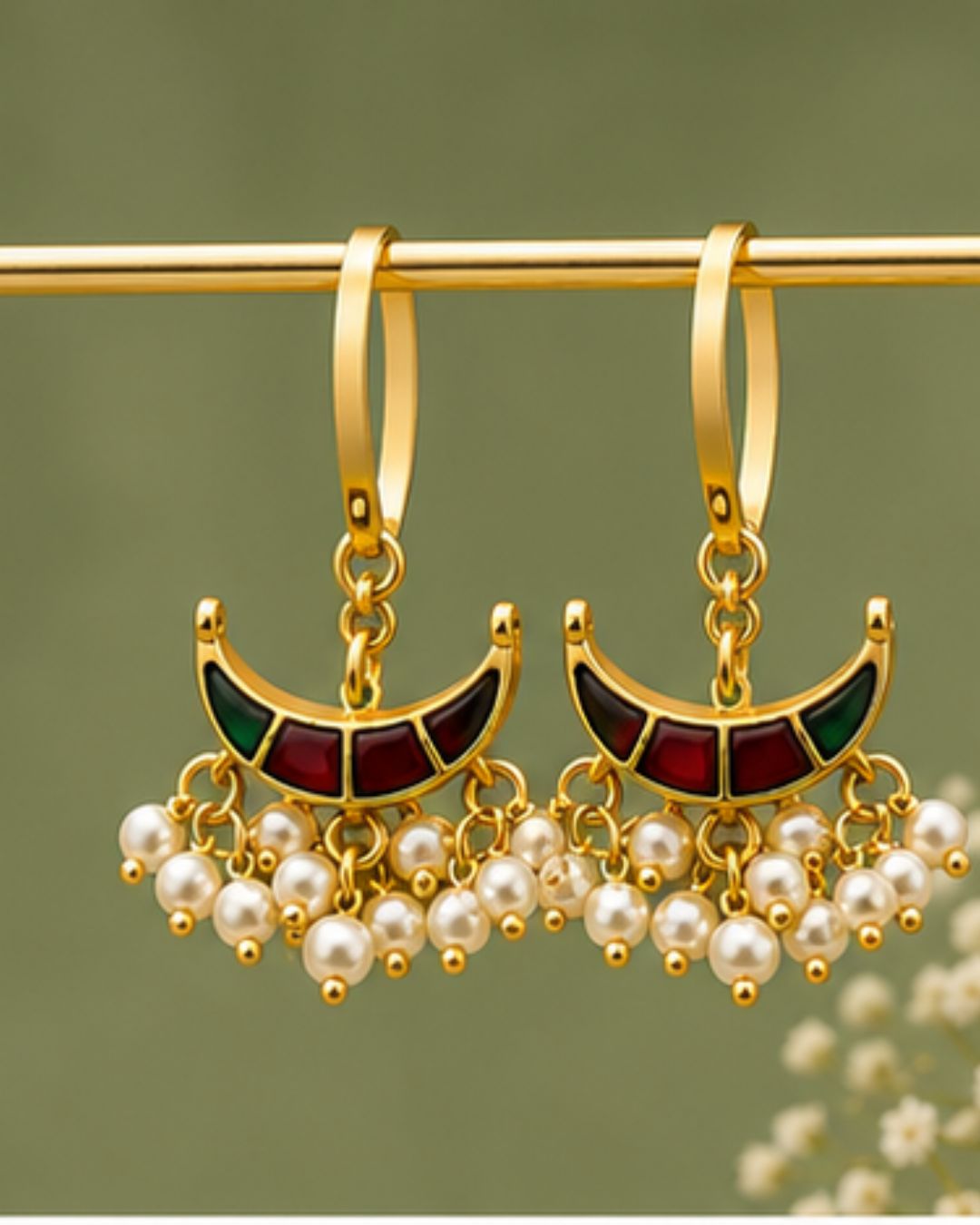 Noor Arc Enamel Pearl Ear Cuffs | Bugadi Style Enamel & Pearl Ear Cuffs | Traditional & Festive Statement Jewellery