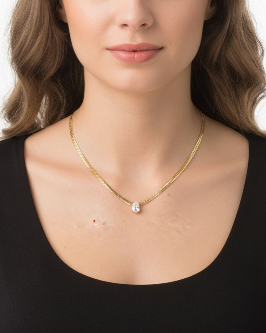 Solitaire Grace Necklace | Pear Solitaire Pendant Snake Chain | Anti-Tarnish Gold Plated