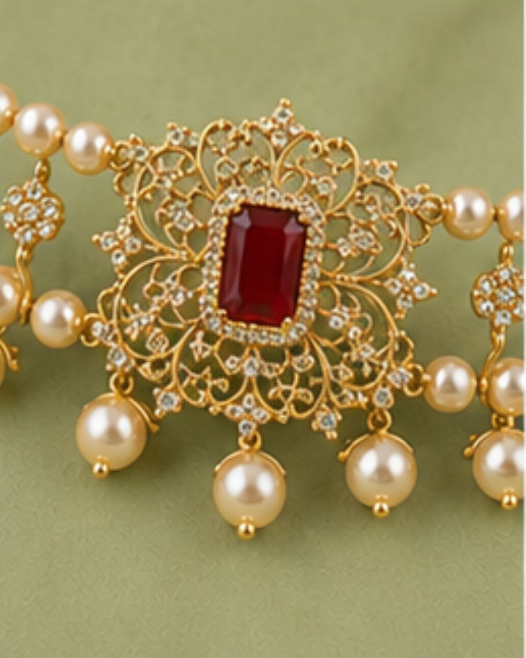 Rajwada Pearl Choker Set | CZ & Gemstone Bridal Necklace Set
