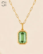 Aurelia Emerald Cut Pendant Necklace | 18K Gold Plated Crystal Pendant Necklace