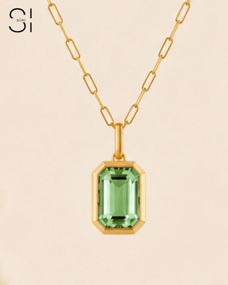 Aurelia Emerald Cut Pendant Necklace | 18K Gold Plated Crystal Pendant Necklace
