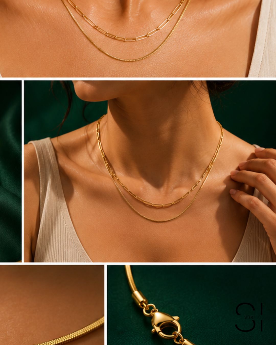 Dual Layer Chain Necklace | 18K Gold Plated Layered Snake & Link Chain Necklace