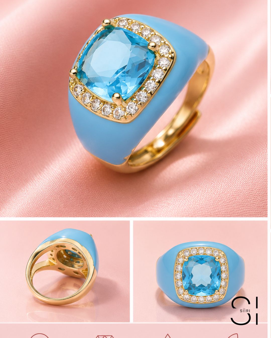 Rosé Royale Crystal Ring | Adjustable Enamel Cocktail Ring