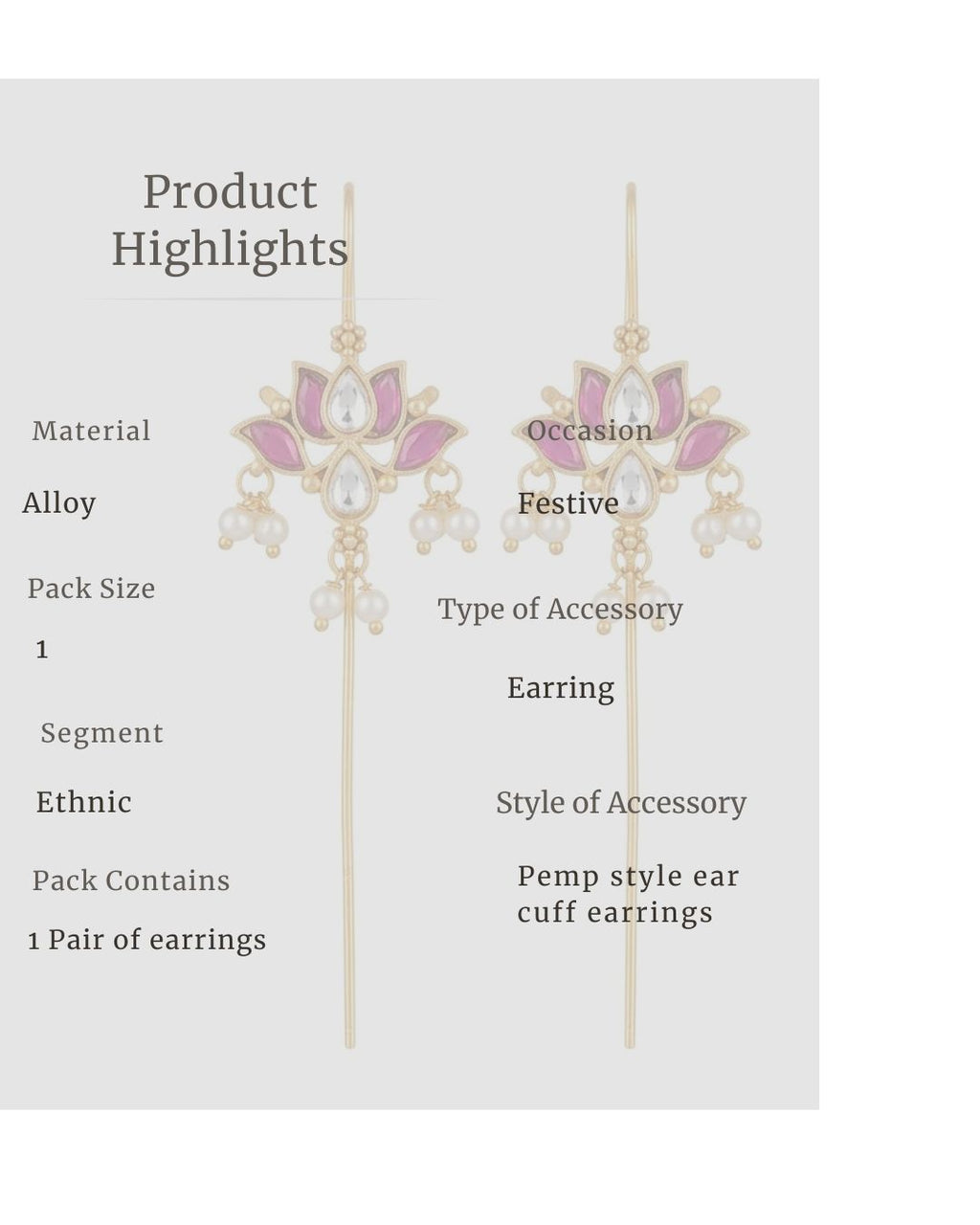 Padma Lotus Ear Cuff Earrings with Kundan, Pearl Drops & Sui Dhaaga Design | 18K Gold Plated