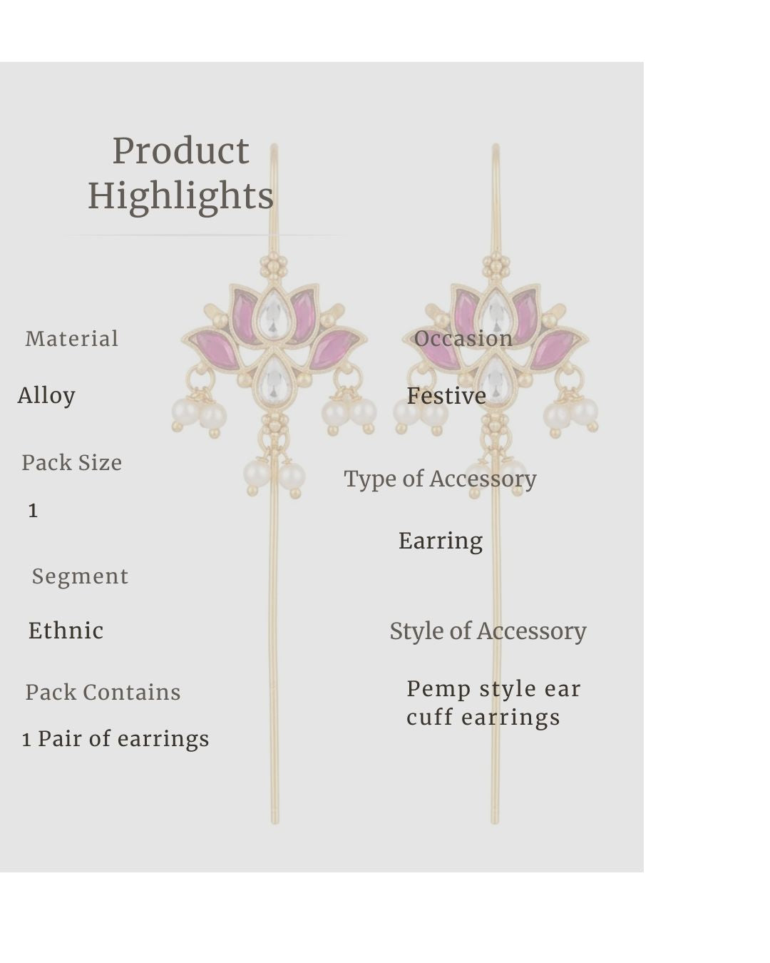 Padma Lotus Ear Cuff Earrings with Kundan, Pearl Drops & Sui Dhaaga Design | 18K Gold Plated