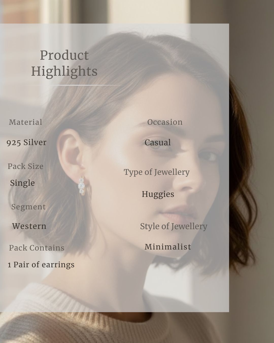 Prism Glow 3 Stone Huggie Earrings | 925 Silver Minimal Luxury Jewellery