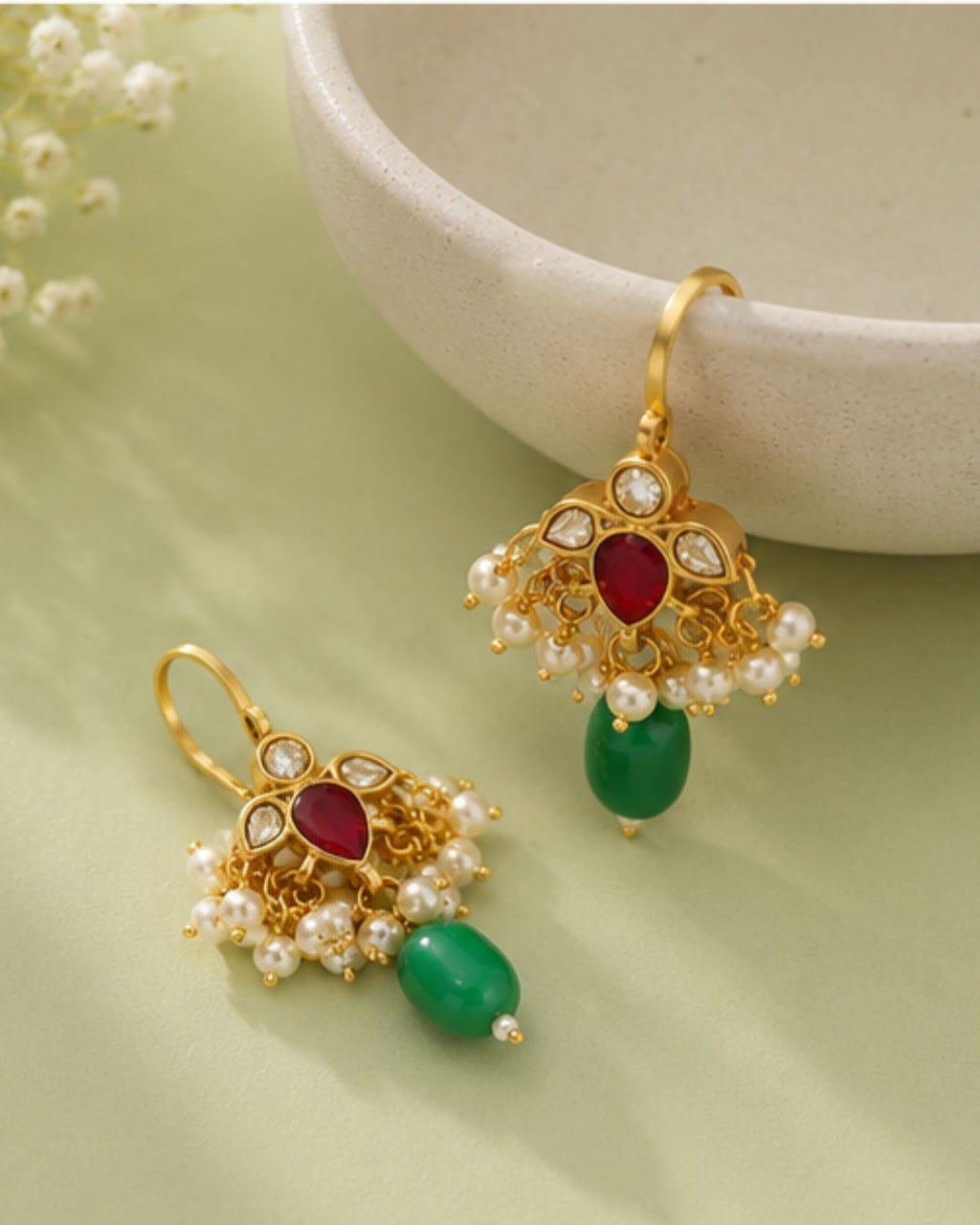 Noor Kundan Pearl Drop Ear Cuffs | Kundan Bugadi Pearl Earrings | 18K Gold Plated Jewellery