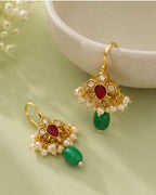 Noor Kundan Pearl Drop Ear Cuffs | Kundan Bugadi Pearl Earrings | 18K Gold Plated Jewellery