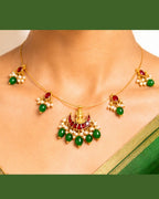 Lakshmi Kundan Pearl Wire Necklace | Temple Festive Jewellery | 18K Gold Plated Ruby & Pearl Necklace