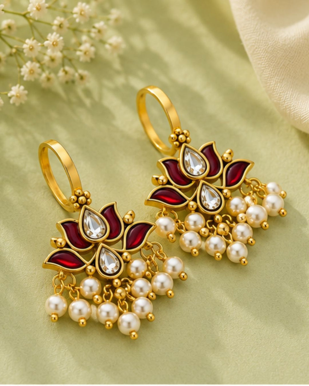 Premium Kundan & Pearl Bugadi Ear Cuffs | Traditional & Festive Jewellery Cubic Zirconia Alloy Cuff Earring, Drops & Danglers