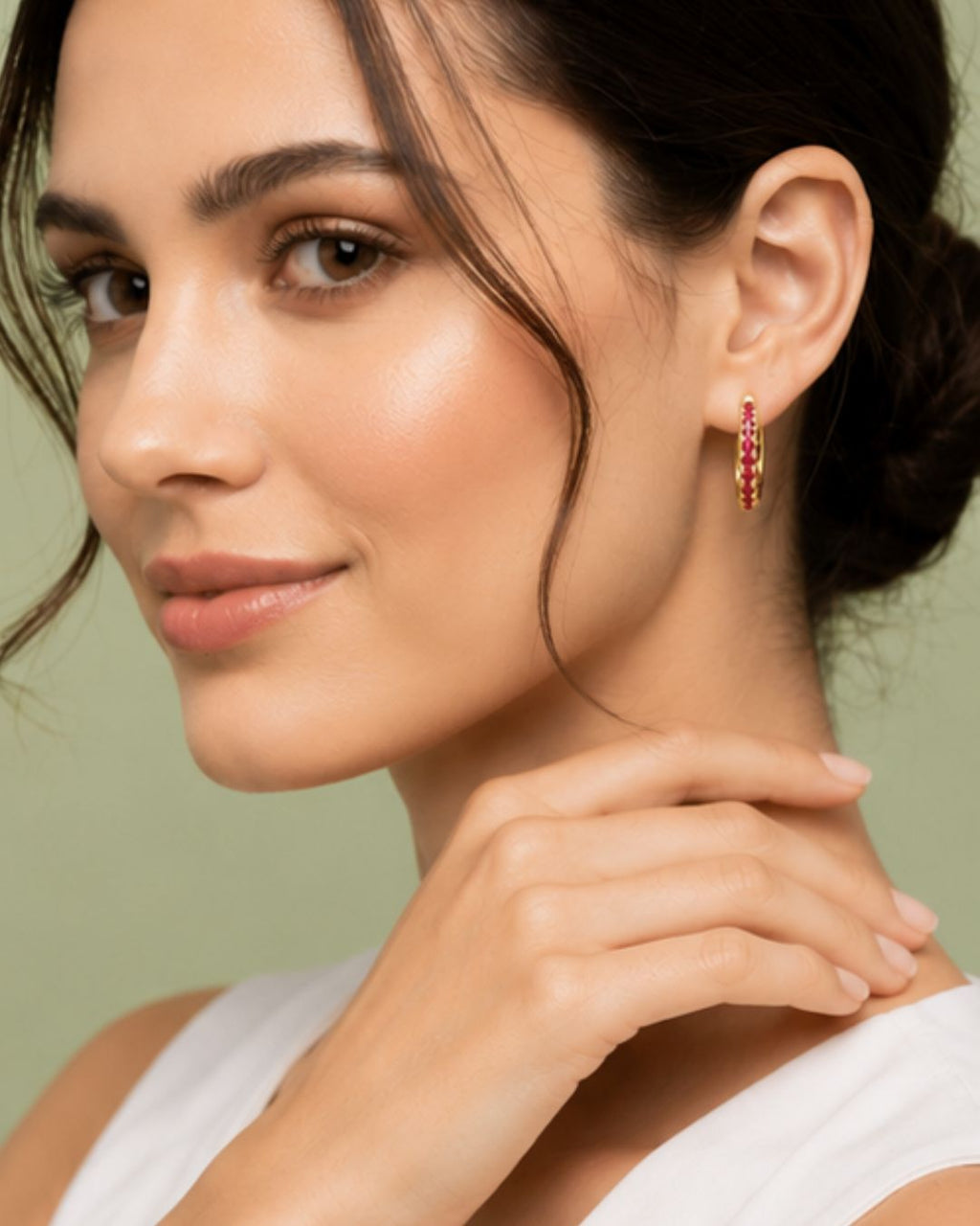 White Green Red Stone Huggie Earrings in 925 Sterling Silver | Minimal Luxe 18K Gold Plated Hoops