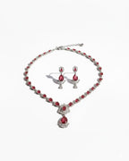 Ruby Teardrop CZ Necklace Set | Rhodium-Plated Red & White Cubic Zirconia Festive Statement Jewellery
