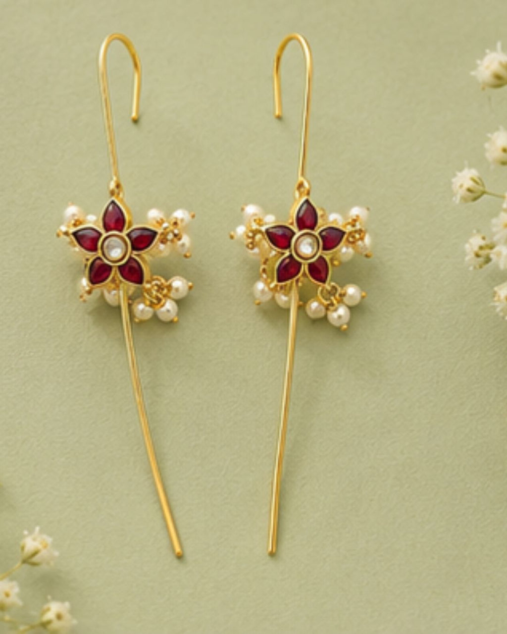 Pushpa Pearl Ear Cuff | Pearl Sui Dhaaga Earrings | 18K Gold Plated Jewellery