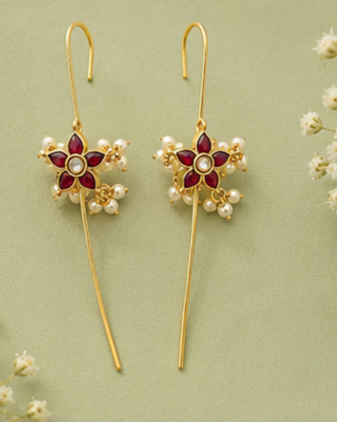 Pushpa Pearl Ear Cuff | Pearl Sui Dhaaga Earrings | 18K Gold Plated Jewellery