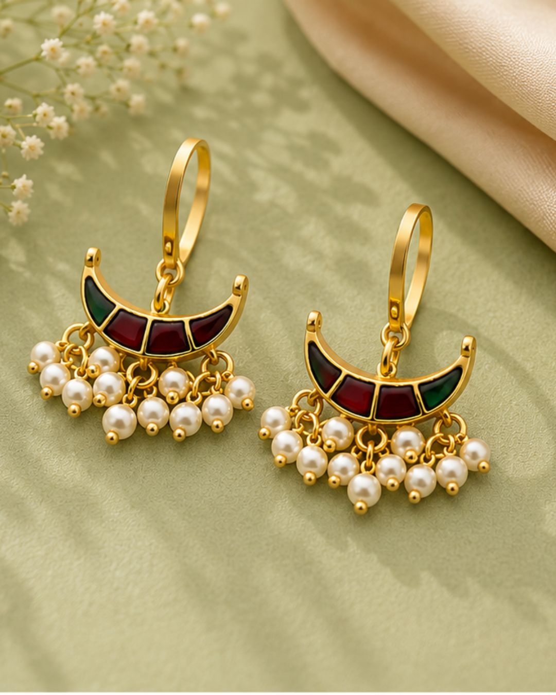Noor Arc Enamel Pearl Ear Cuffs | Bugadi Style Enamel & Pearl Ear Cuffs | Traditional & Festive Statement Jewellery