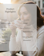 Woman wearing a white turtleneck sweater with product details overlayed.