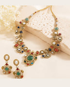 Sabhyaraa Heavy Multicoloured Bridal Designer Set | Royal Indo-Western Wedding Statement Jewellery