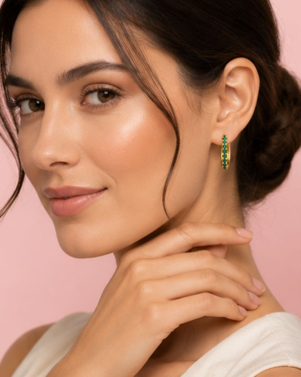 White Green Red Stone Huggie Earrings in 925 Sterling Silver | Minimal Luxe 18K Gold Plated Hoops