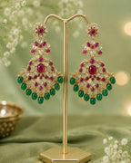 Zarmina Polki Emerald Bridal Necklace Set | 18K Gold Plated Green Beads, Red & White Stone Statement Jewellery