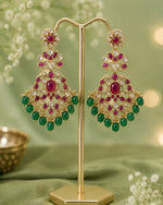 Zarmina Polki Emerald Bridal Necklace Set | 18K Gold Plated Green Beads, Red & White Stone Statement Jewellery