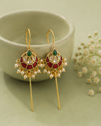 Vira Temple Pearl Ear Cuff | Temple Design Sui Dhaaga Stick Earrings | 18K Gold Plated Jewellery