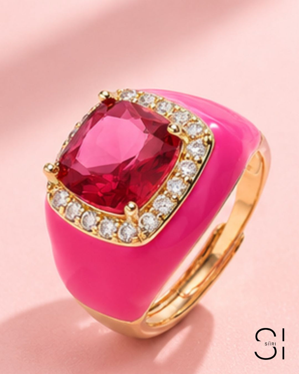 Rosé Royale Crystal Ring | Adjustable Enamel Cocktail Ring