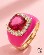 Rosé Royale Crystal Ring | Adjustable Enamel Cocktail Ring