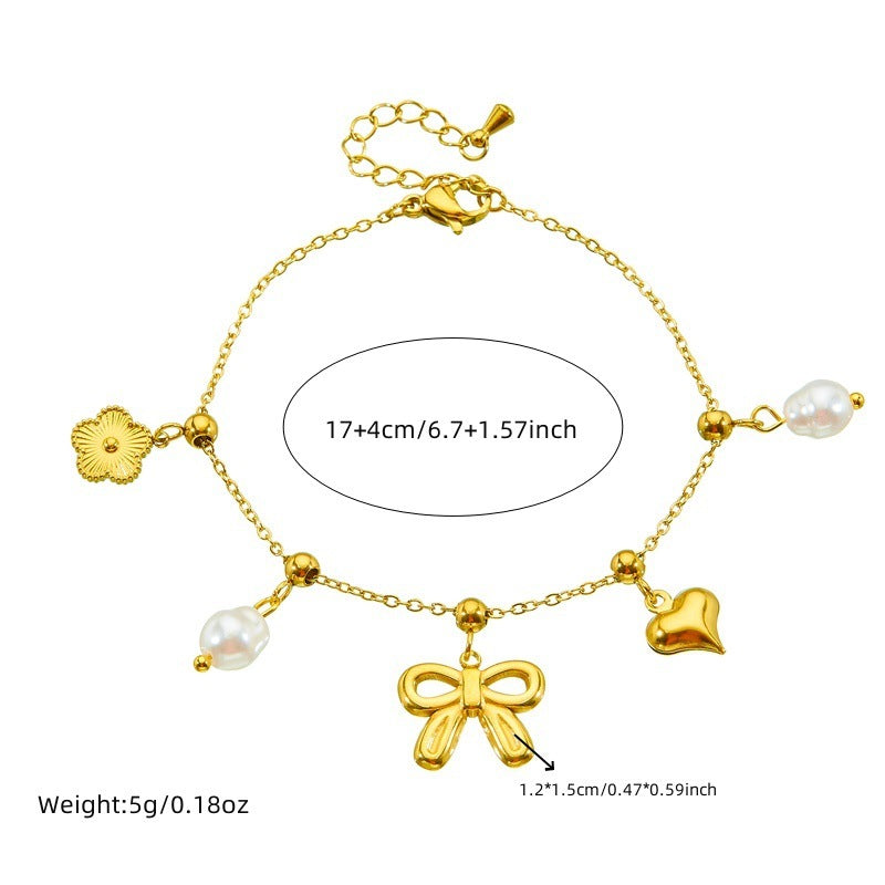 Pearl Bow Charm Bracelet | 18K Gold Plated Anti-Tarnish Stainless Steel Bracelet