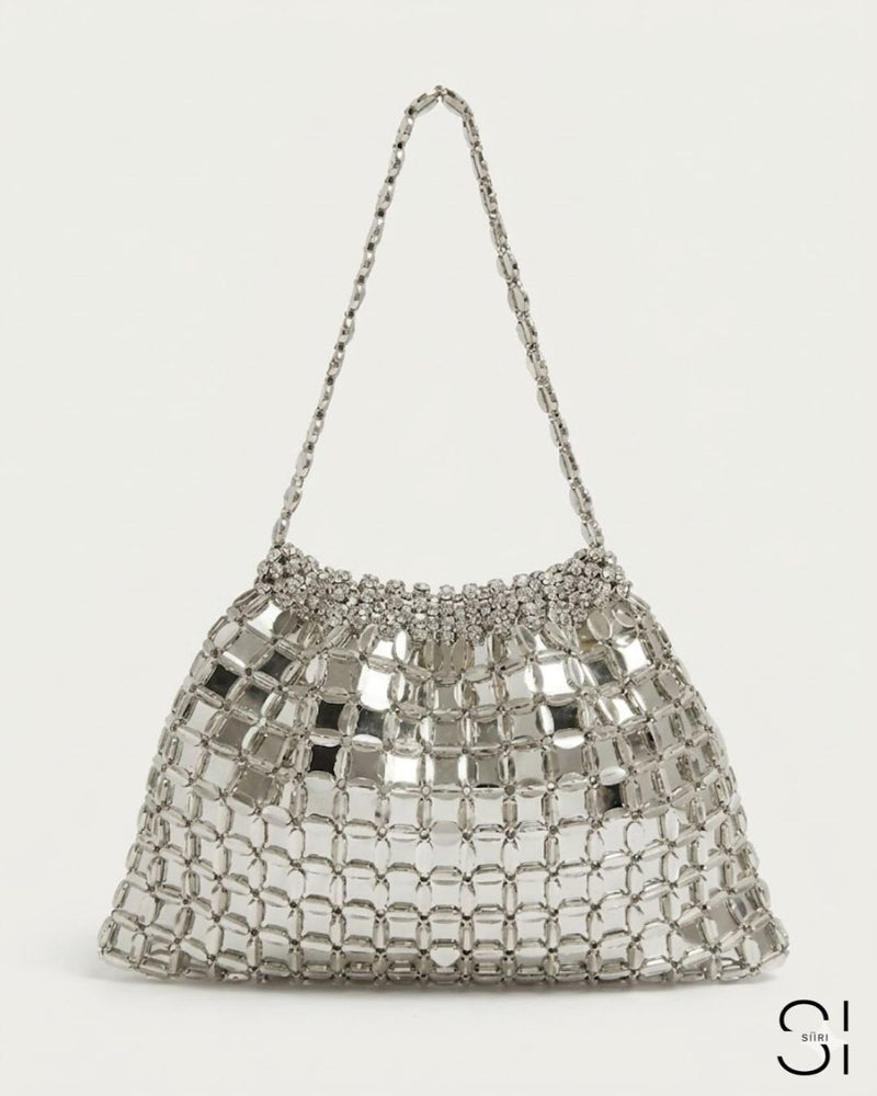 GlamBam Beaded Handbag | Gold & Silver Party Wear Statement Shoulder Bag