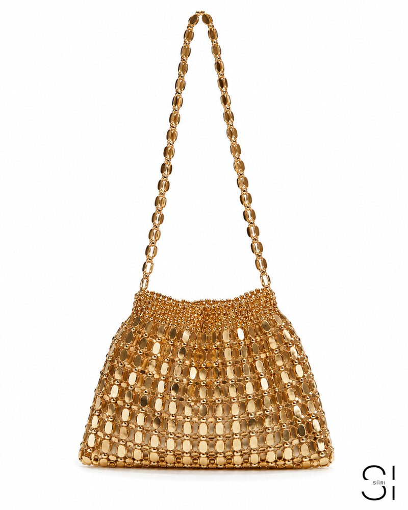 GlamBam Beaded Handbag | Gold & Silver Party Wear Statement Shoulder Bag