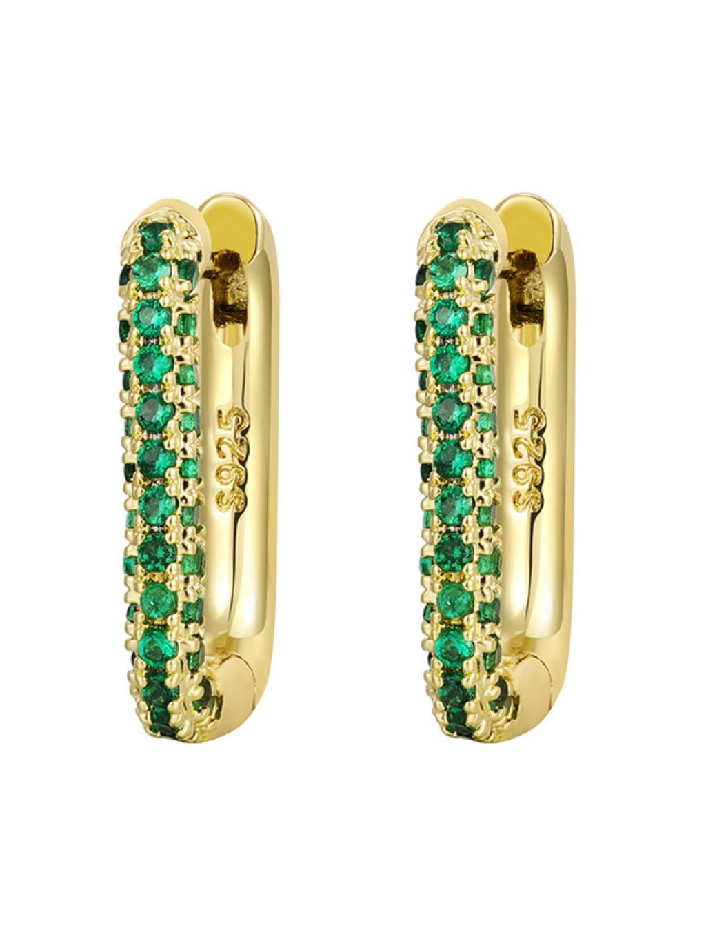 White Green Red Stone Huggie Earrings in 925 Sterling Silver | Minimal Luxe 18K Gold Plated Hoops