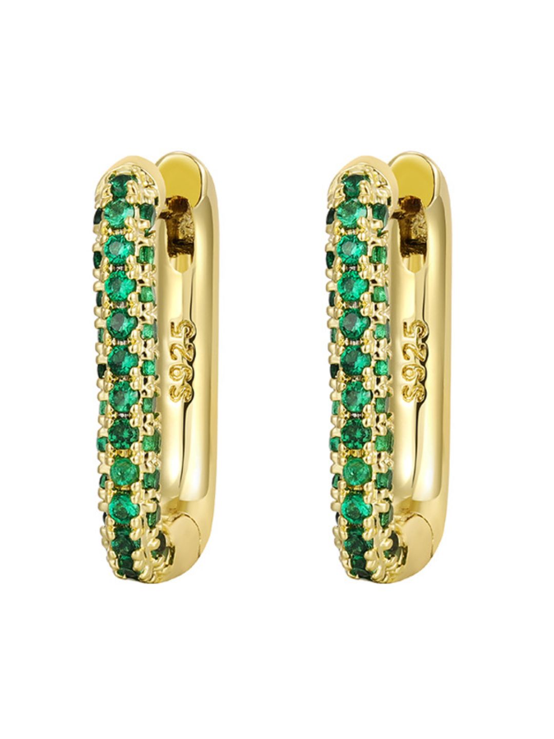 White Green Red Stone Huggie Earrings in 925 Sterling Silver | Minimal Luxe 18K Gold Plated Hoops