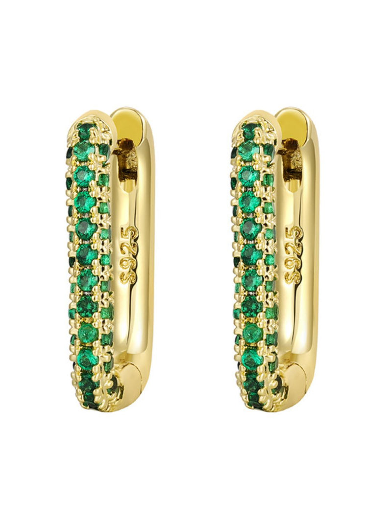 White Green Red Stone Huggie Earrings in 925 Sterling Silver | Minimal Luxe 18K Gold Plated Hoops