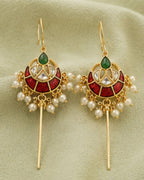 Vira Temple Pearl Ear Cuff | Temple Design Sui Dhaaga Stick Earrings | 18K Gold Plated Jewellery