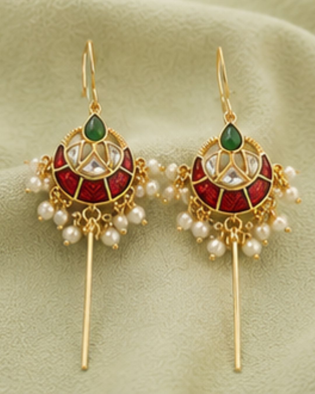 Vira Temple Pearl Ear Cuff | Temple Design Sui Dhaaga Stick Earrings | 18K Gold Plated Jewellery