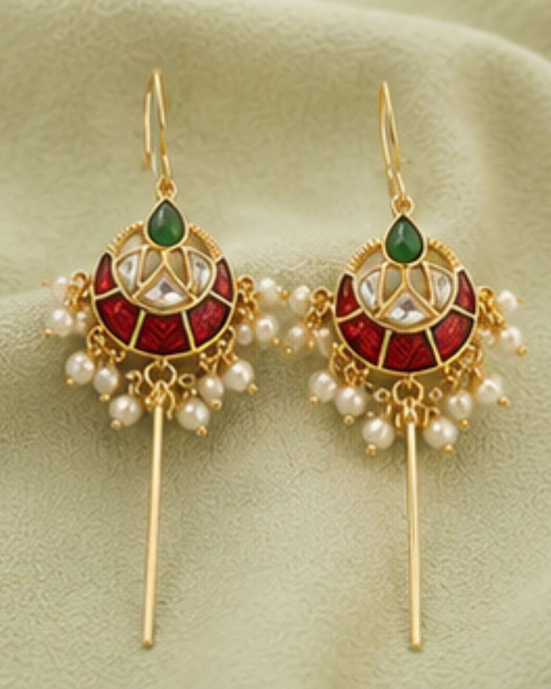 Vira Temple Pearl Ear Cuff | Temple Design Sui Dhaaga Stick Earrings | 18K Gold Plated Jewellery