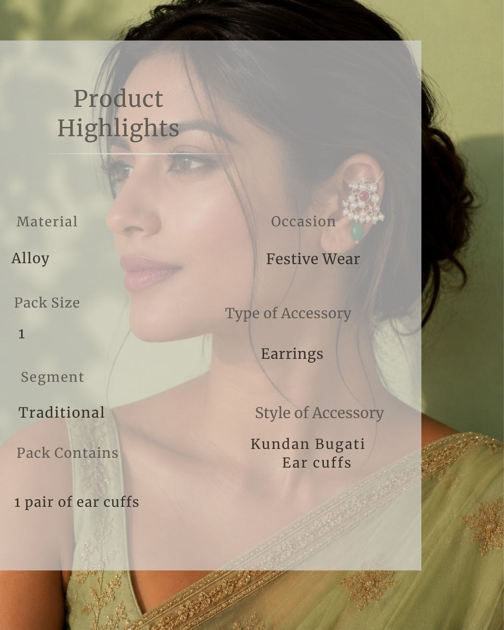 Noor Kundan Pearl Drop Ear Cuffs | Kundan Bugadi Pearl Earrings | 18K Gold Plated Jewellery