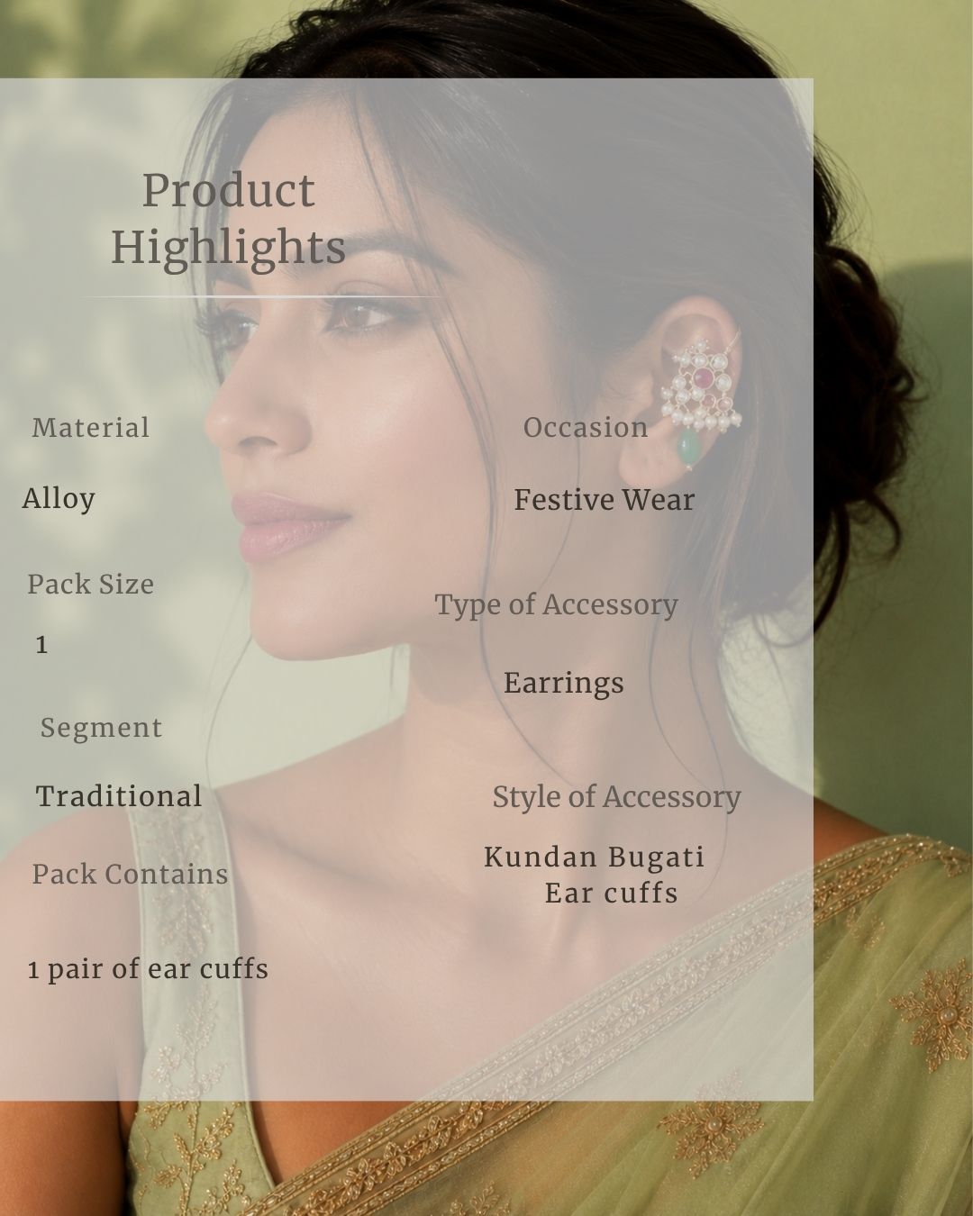 Noor Kundan Pearl Drop Ear Cuffs | Kundan Bugadi Pearl Earrings | 18K Gold Plated Jewellery